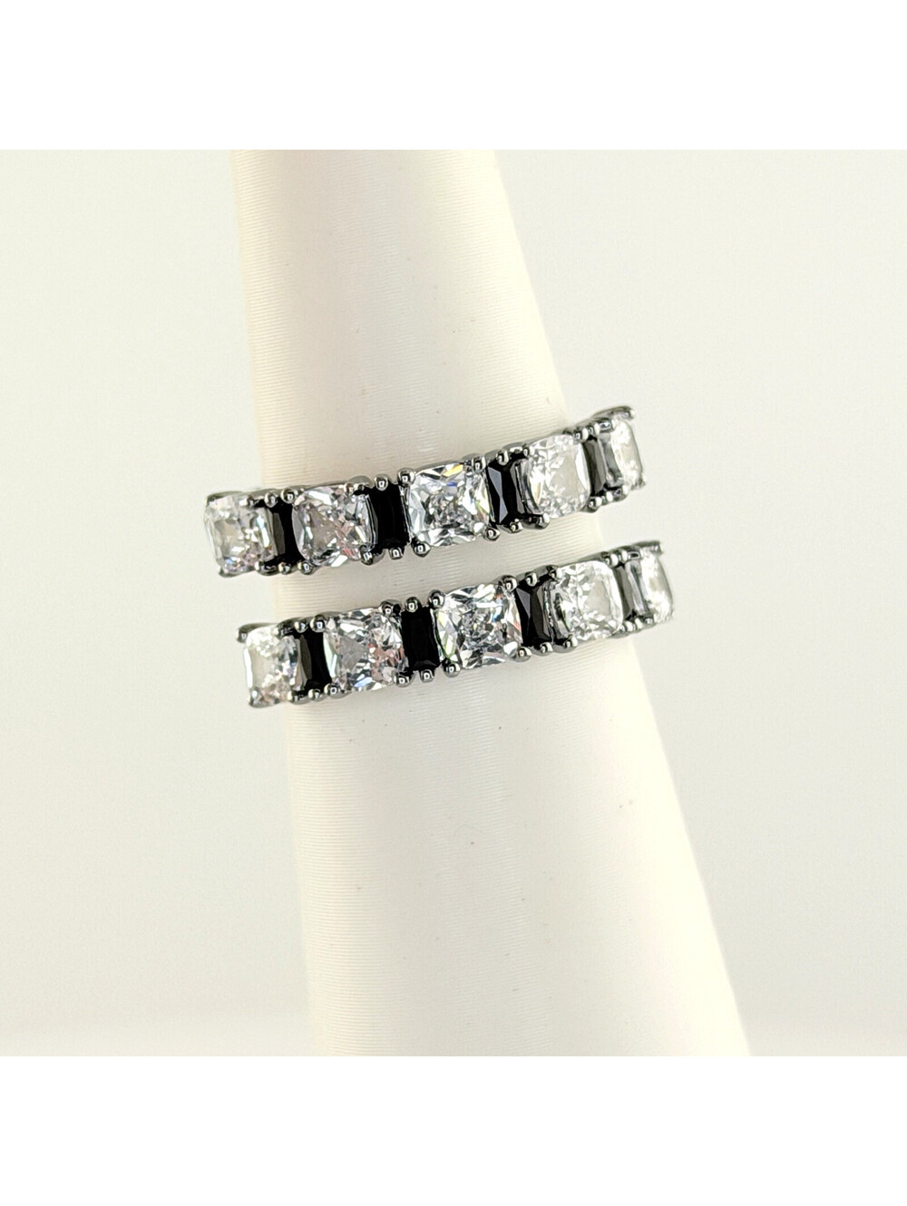 Bomb Party Sz 8 "Here's To Love" Clear Cz & Black Onyx on Hematite